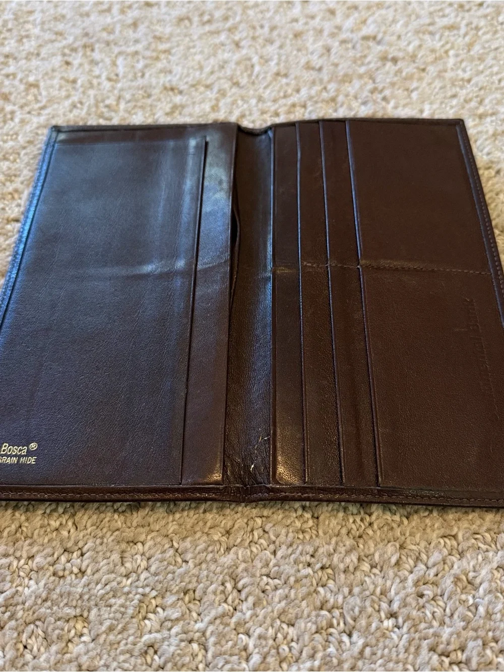 Bosca Leather Wallet Checkbook Cover Bifold Men's Brown Full Grain Hide Vintage